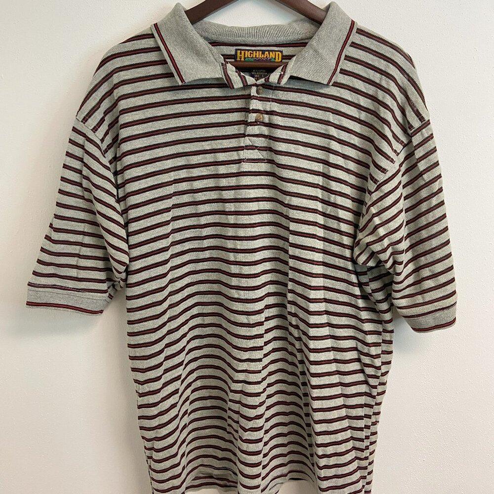Highland Outfitters Vintage Mens Polo Size Large Cotton Gray Black Red